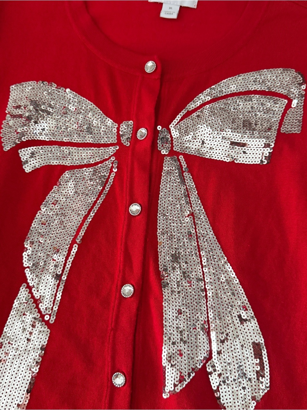 Charter Club Red Bow Holiday Cardigan Sweater - Picture 3 of 4